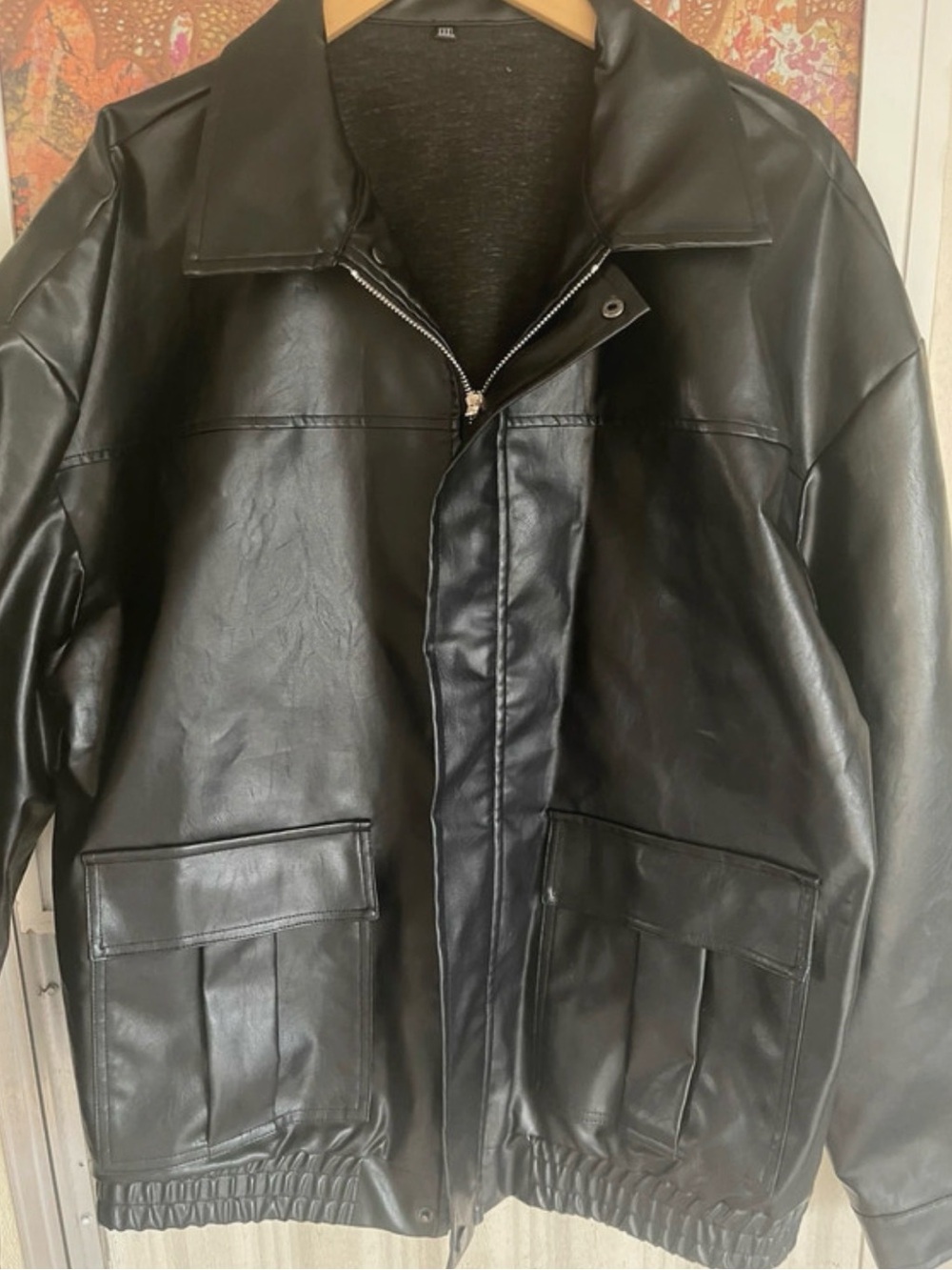 Men's Black Faux Leather Zip Jacket